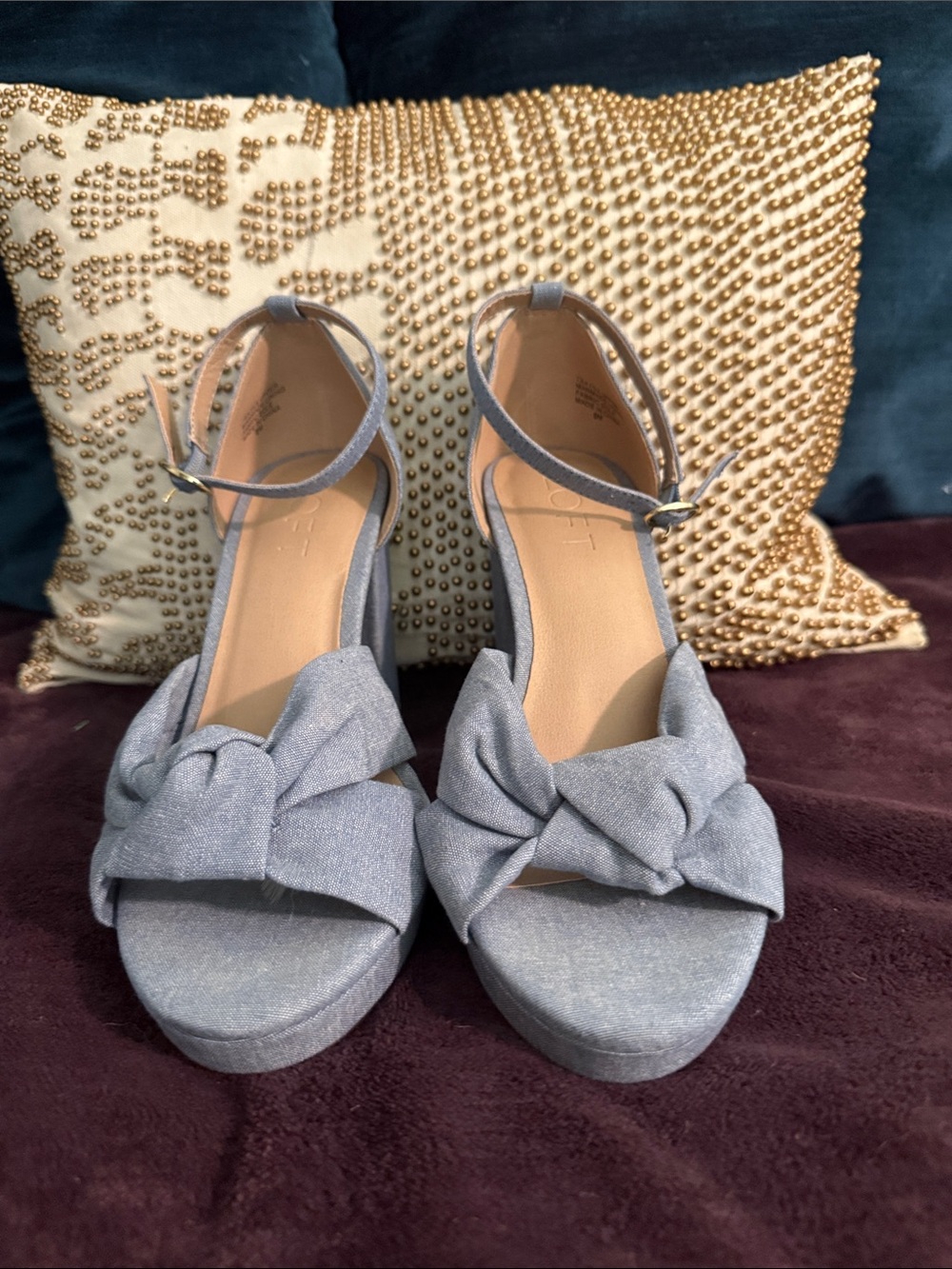 LOFT Knot Front Ankle-Strap Wedge Sandals in Light Blue